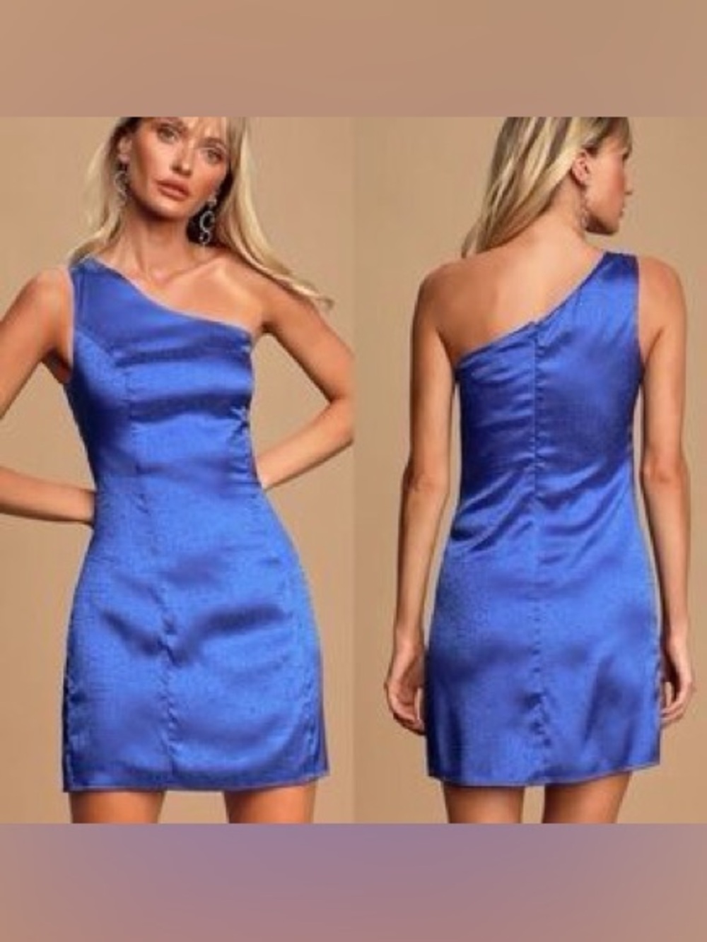 Lulu's One-Shoulder Satin Mini Dress in Bright Blue